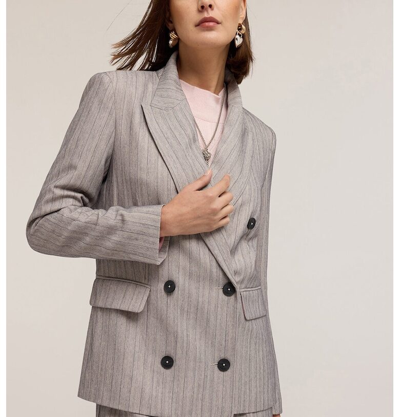 Раирано двуредно сако - Сиво-бежов Motivi