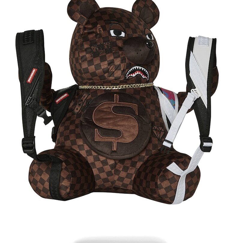 Раница с дизайн на мече - Бял/Тъмнокафяв/Розово Sprayground