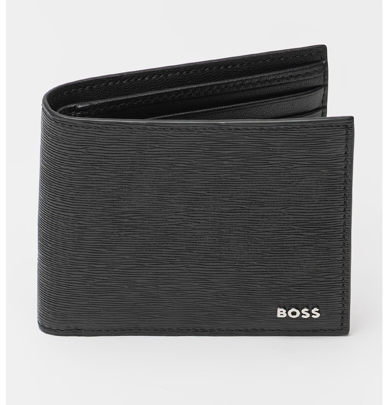 Релефен портфейл с двойно прегъване - Избеляло черно BOSS