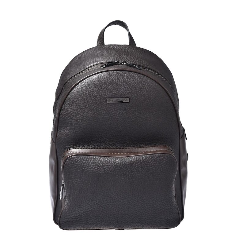 Релефна кожена раница с преден джоб с цип - Кафяв Baldinini