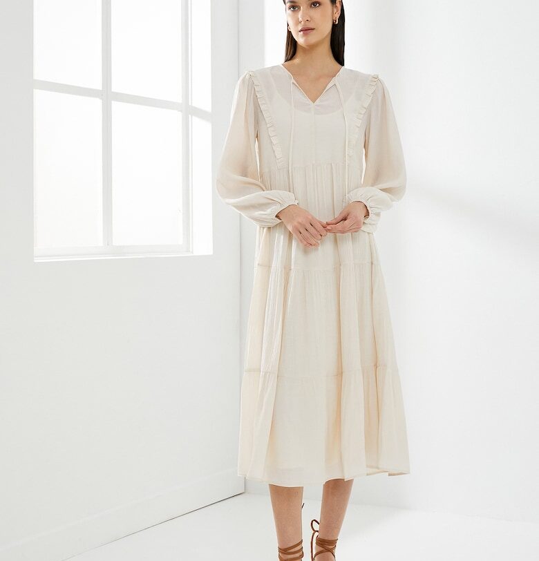 Релефна миди рокля - Бежов KOTON