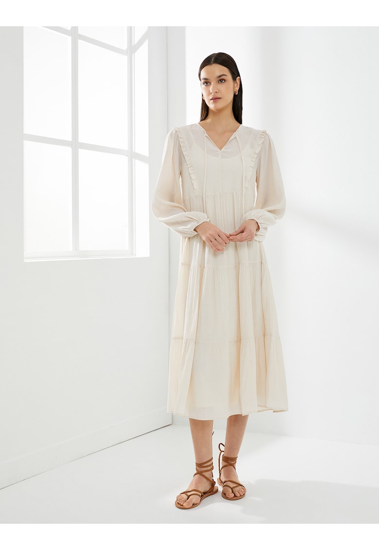 Релефна миди рокля - Бежов KOTON