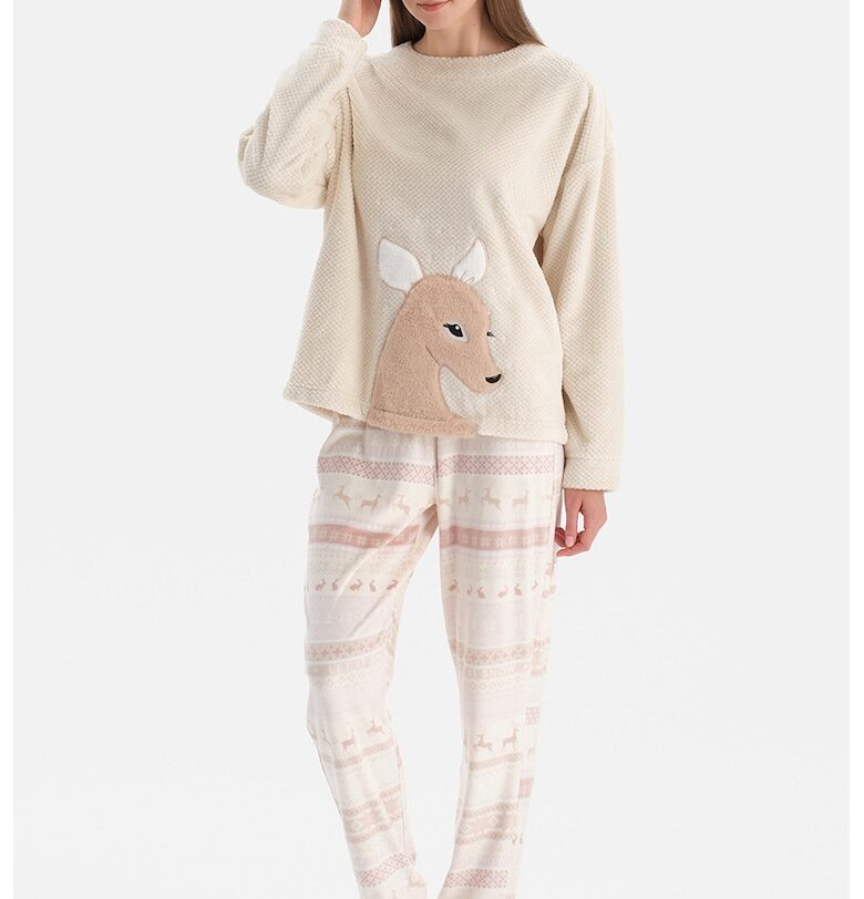 Релефна пижама с коледна шарка - Светло бежово DAGI