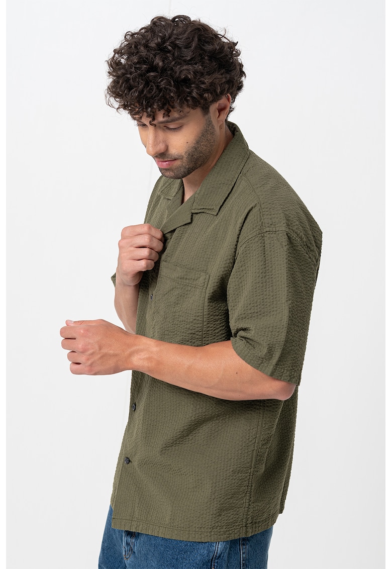 Релефна риза с къси ръкави - Тъмно каки GAP