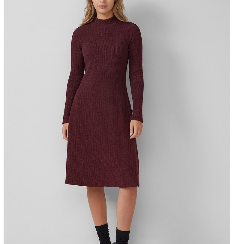 Релефна рокля с дълги ръкави - Тъмночервен sOliver