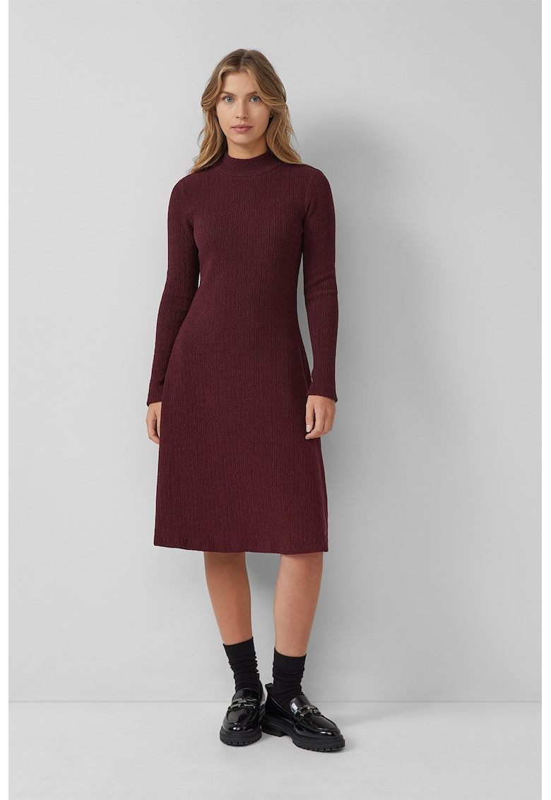 Релефна рокля с дълги ръкави - Тъмночервен sOliver