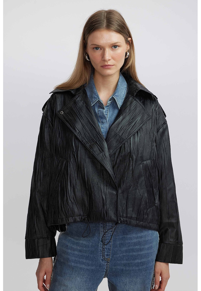 Релефно яке от еко кожа - Черен Ipekyol