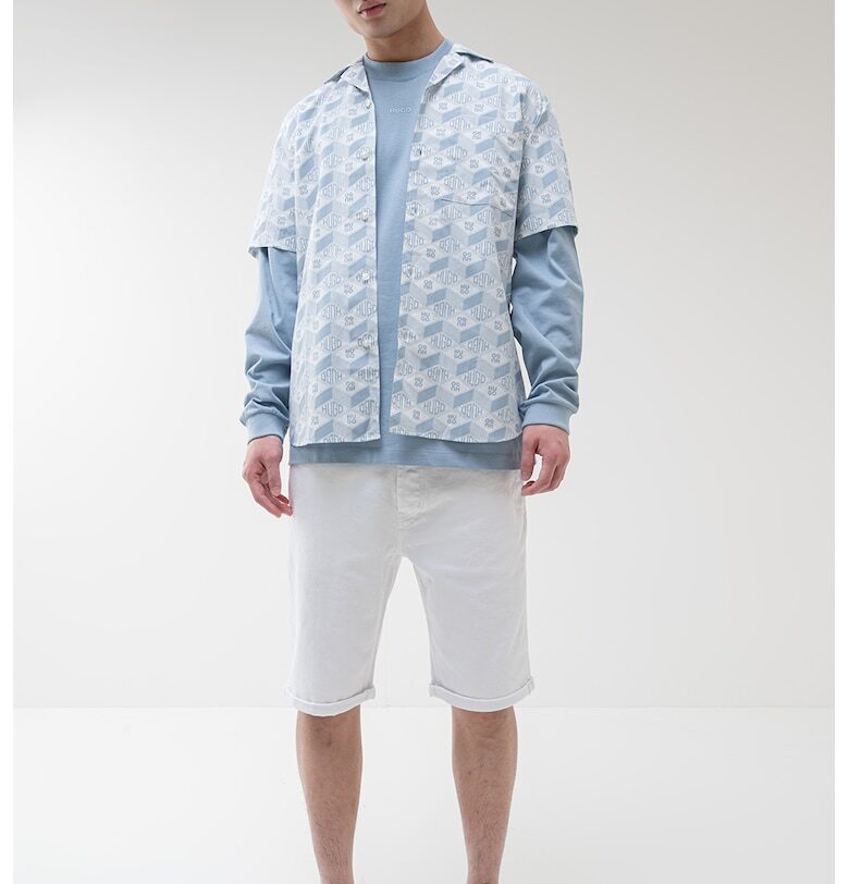 Риза Ellino с лого - Бял/Светлосин HUGO