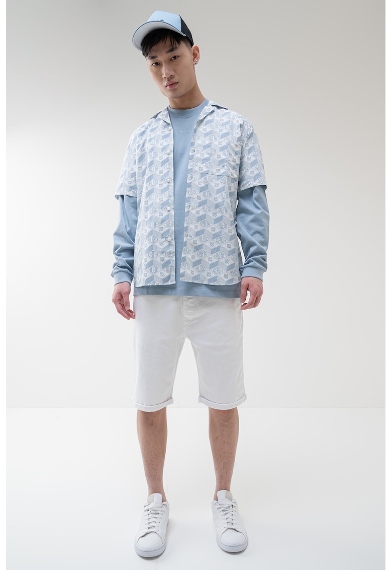 Риза Ellino с лого - Бял/Светлосин HUGO