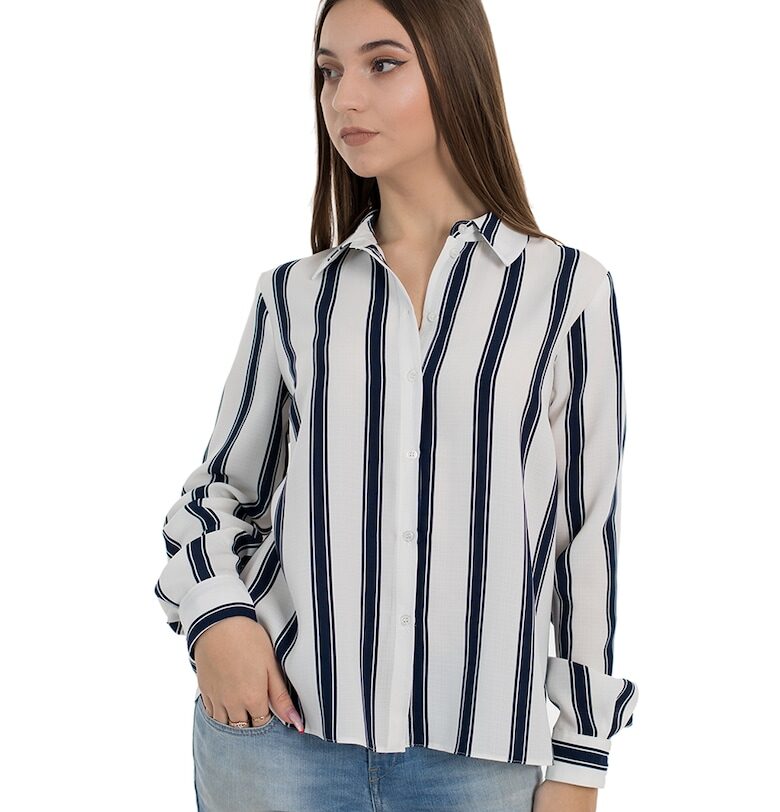 Риза Hermina с остра яка - Бял/Тъмносин RESENSE