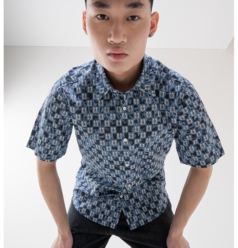 Риза Rash с принт - Бял/Черен/Прашно синьо BOSS