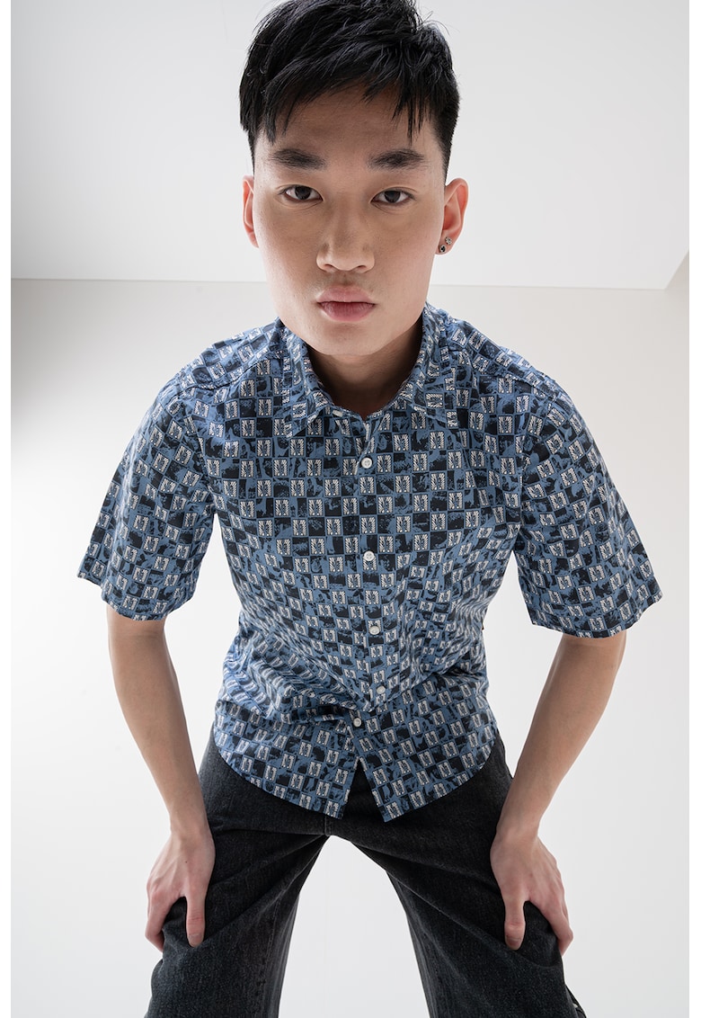 Риза Rash с принт - Бял/Черен/Прашно синьо BOSS