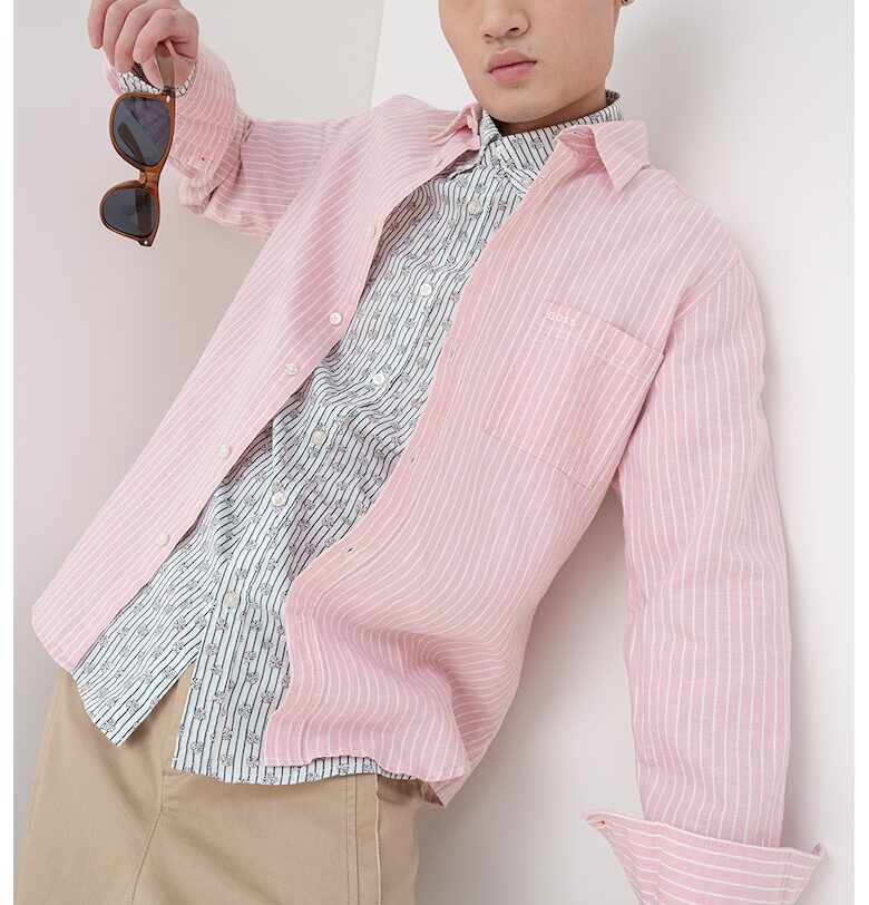 Риза Relegant с лен - Бял/Светлорозов BOSS