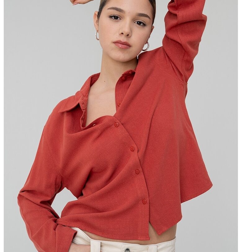 Риза Solvi с лен и яка - Керемидено червено Only