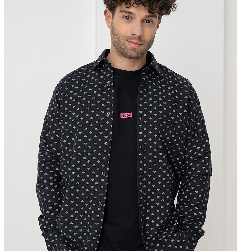 Риза Valerio с лен - Черен HUGO