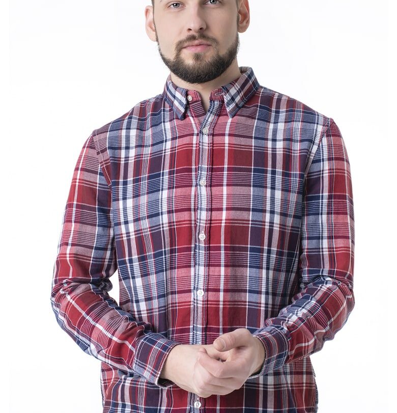 Риза  Обикновена яка - Копчета - Памук - Червен - Червен GUESS