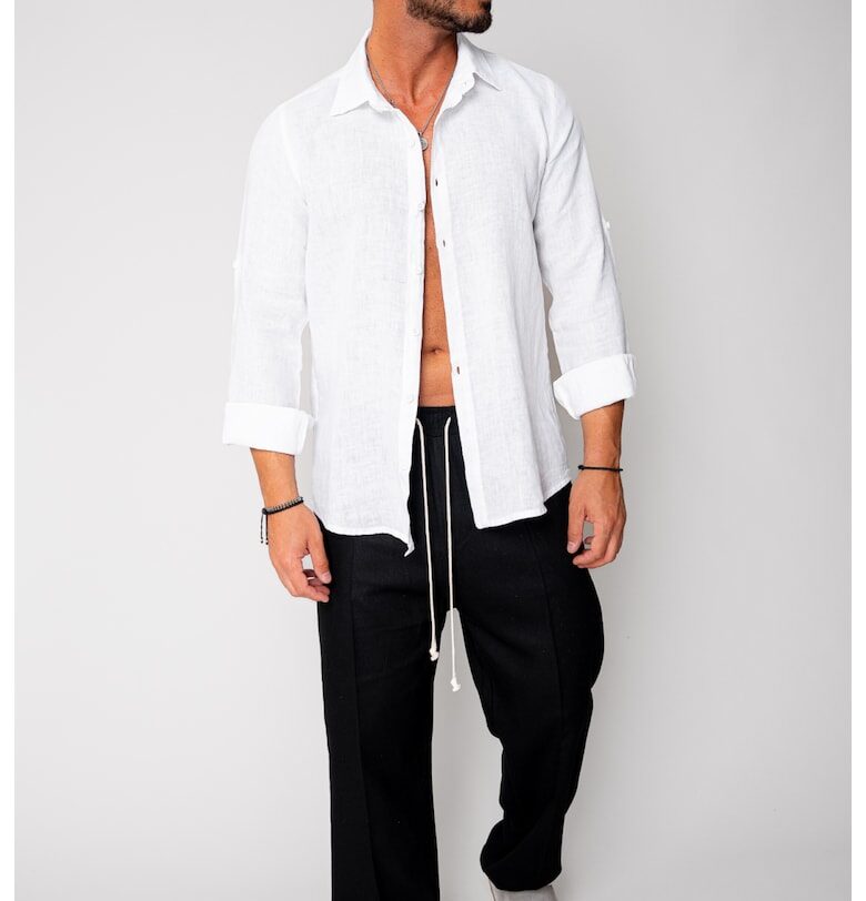 Риза от 100% лен 16899 - Бял uFIT