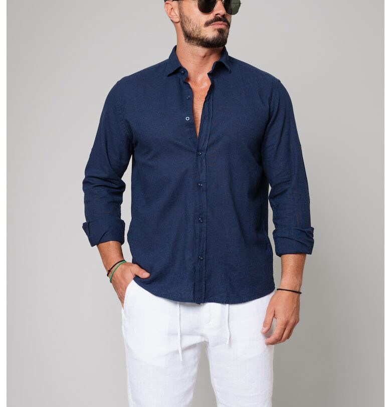 Риза от 100% лен - тъмносиня - нова - 17530 - Тъмносин uFIT