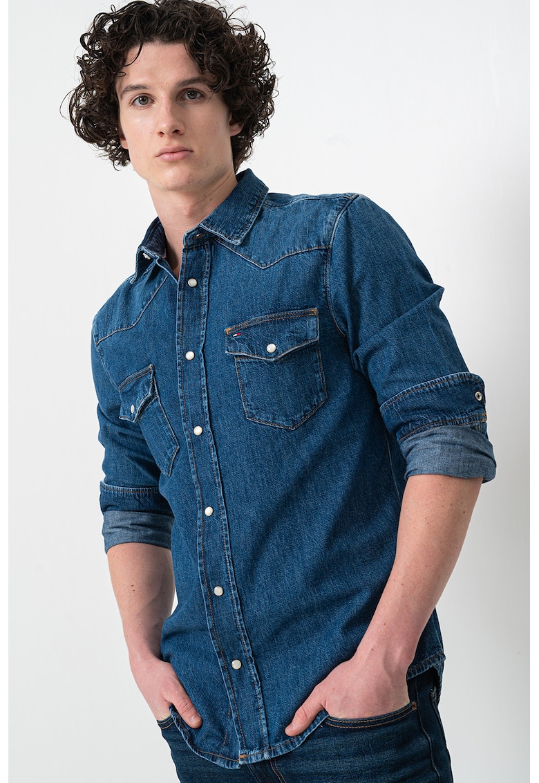 Риза от деним Noah - Син меланж Tommy Hilfiger