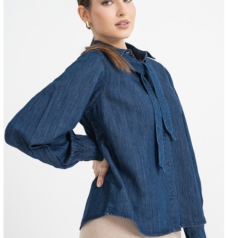 Риза от деним с панделка - Тъмносин Stefanel