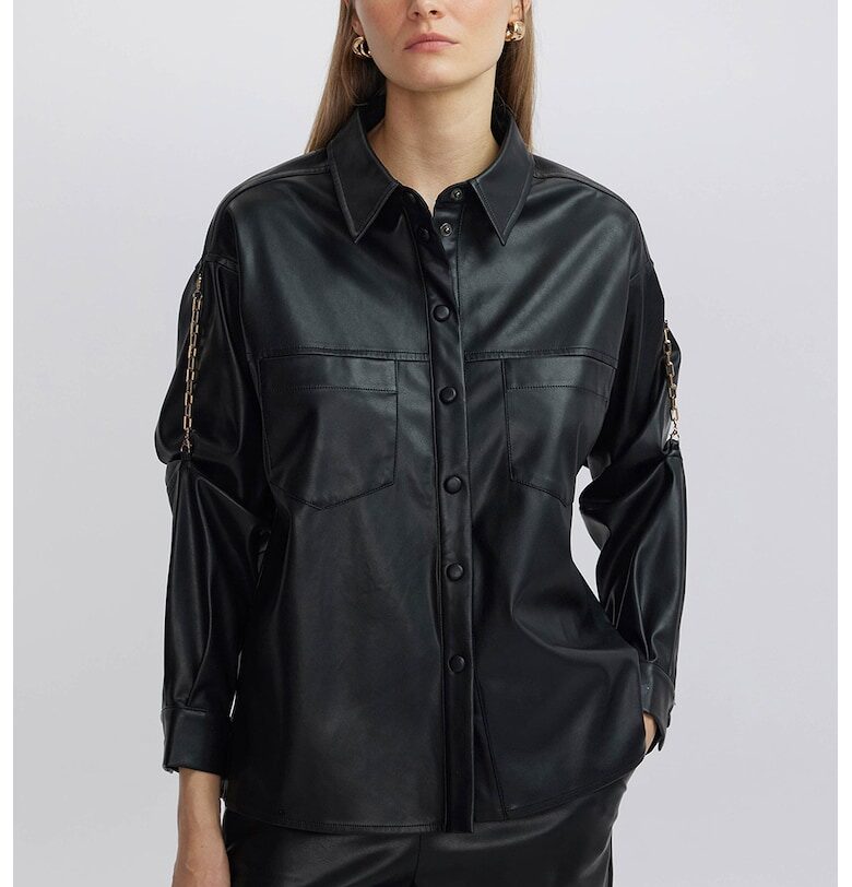 Риза от еко кожа с 2 джоба на гърдите - Черен Ipekyol