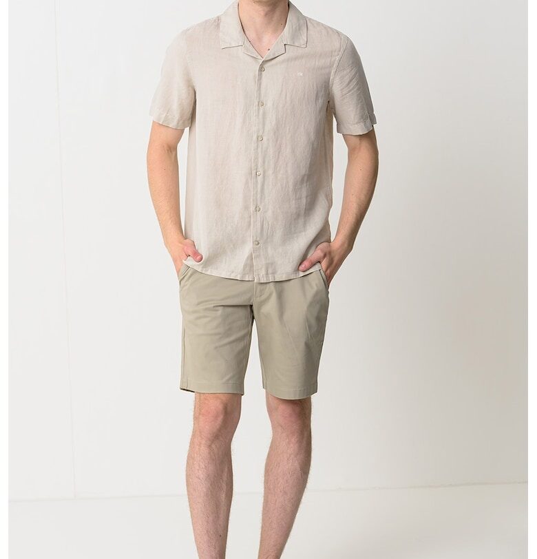 Риза от лен и памук с бродирано лого - Бежов CALVIN KLEIN