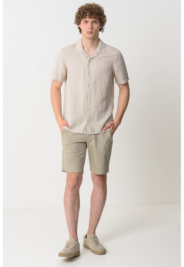 Риза от лен и памук с бродирано лого - Бежов CALVIN KLEIN