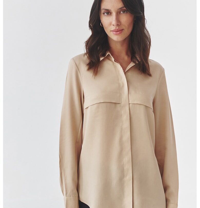 Риза от лиосел с дълги ръкави - Бежов Tatuum