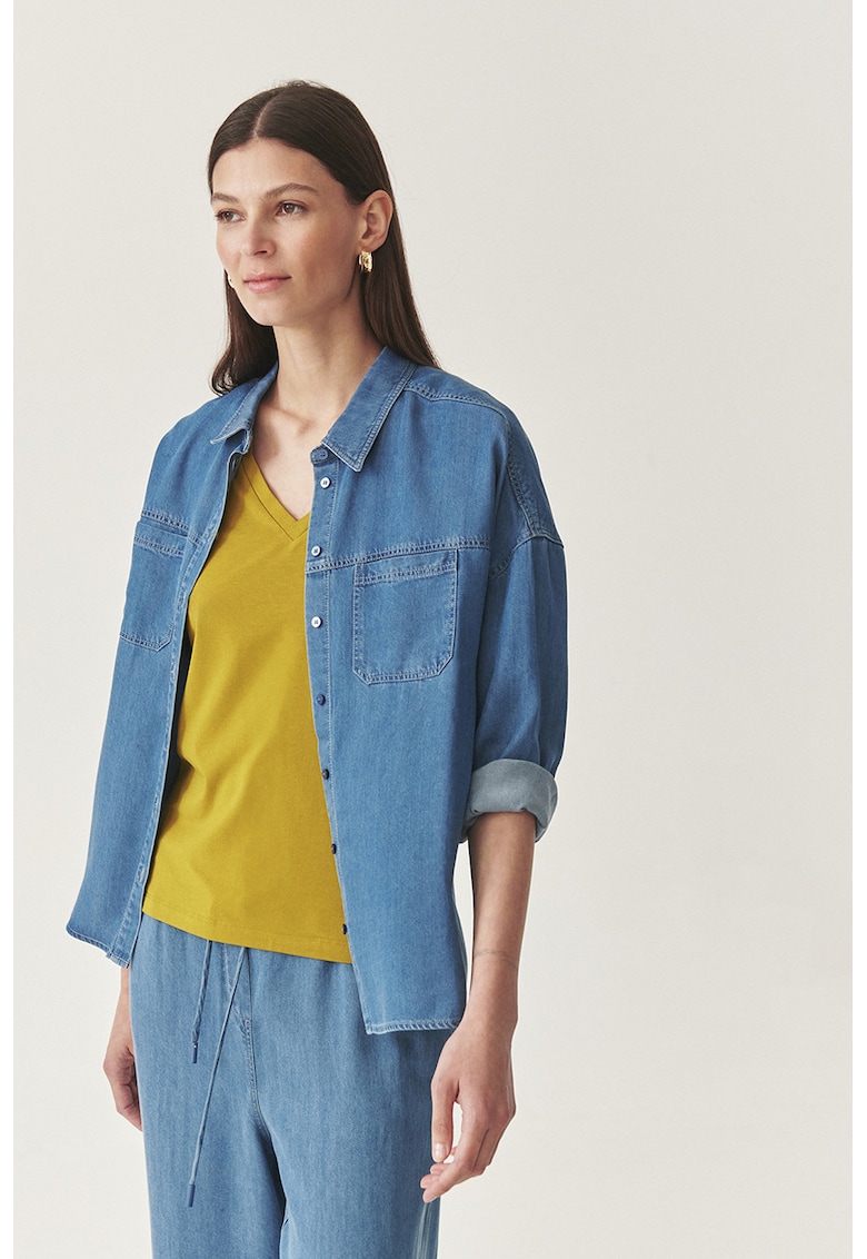 Риза от лиосел с дълги ръкави - Светлосин Tatuum