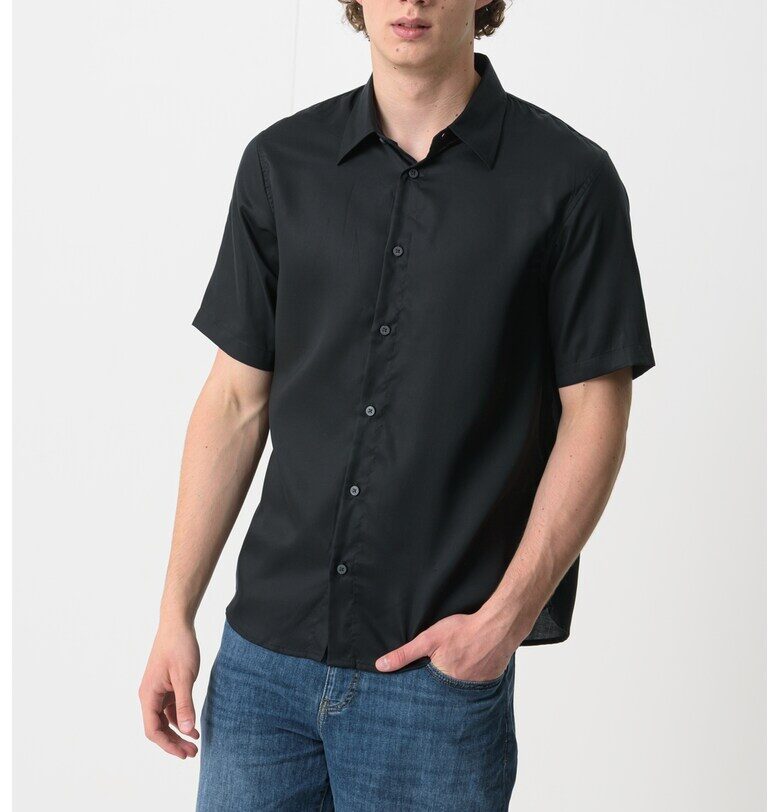 Риза от лиосел с къси ръкави - Черен ARMANI EXCHANGE