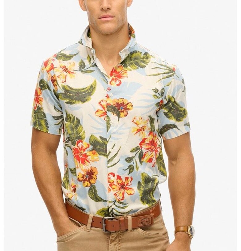 Риза от модал и памук с десен - Червен/Тъмнозелен/Светлосин Superdry  Co