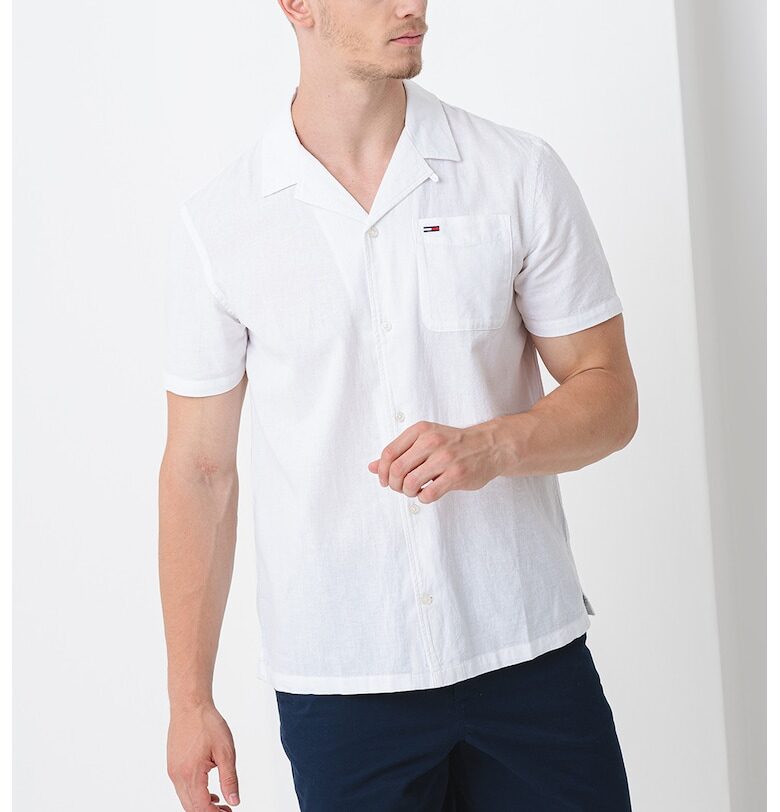 Риза от органичен памук и лен - Мръснобял Tommy Jeans