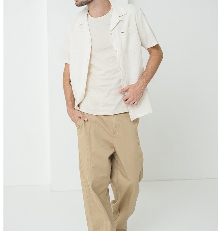 Риза от органичен памук и лен - Светло сив Tommy Jeans