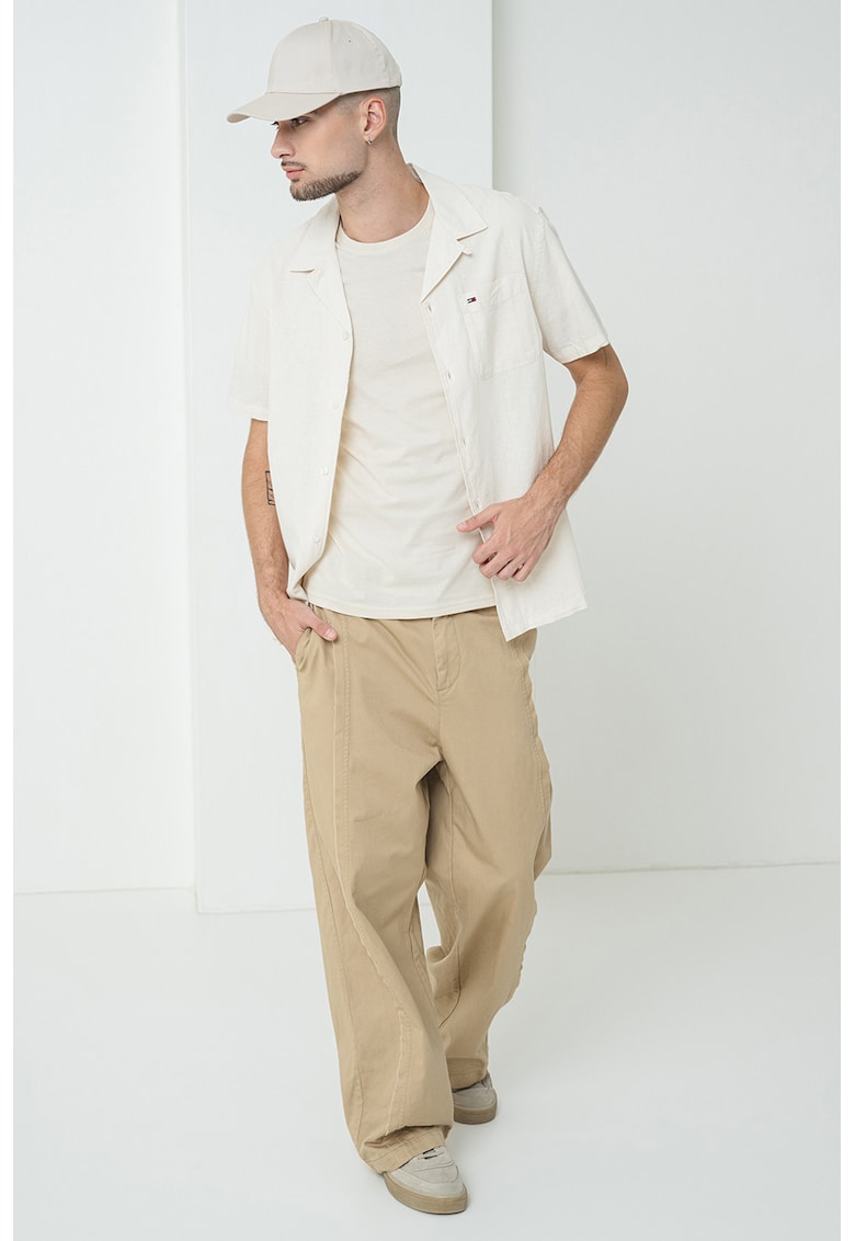 Риза от органичен памук и лен - Светло сив Tommy Jeans