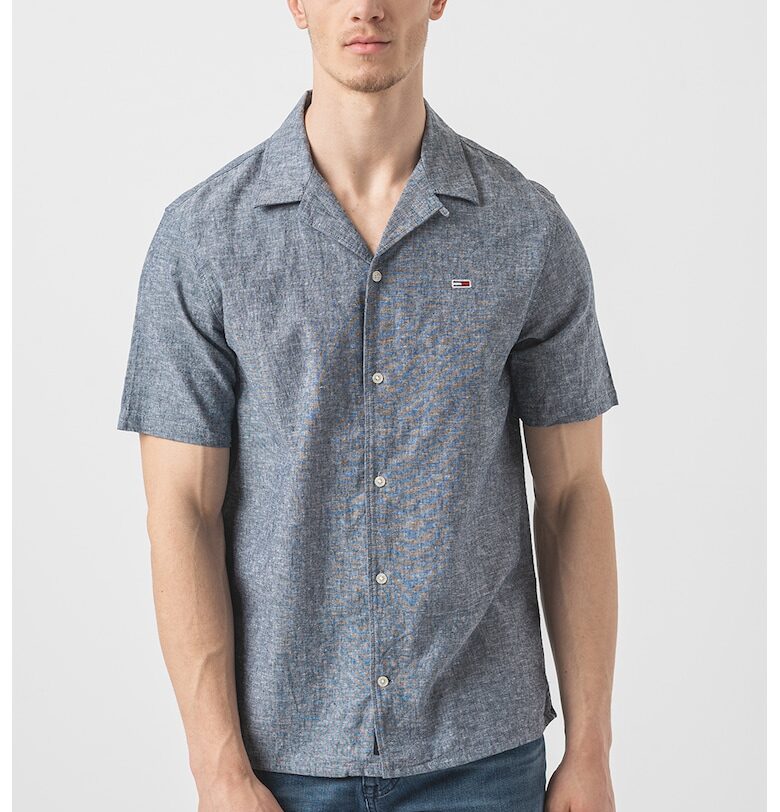 Риза от органичен памук и лен - Син меланж Tommy Jeans