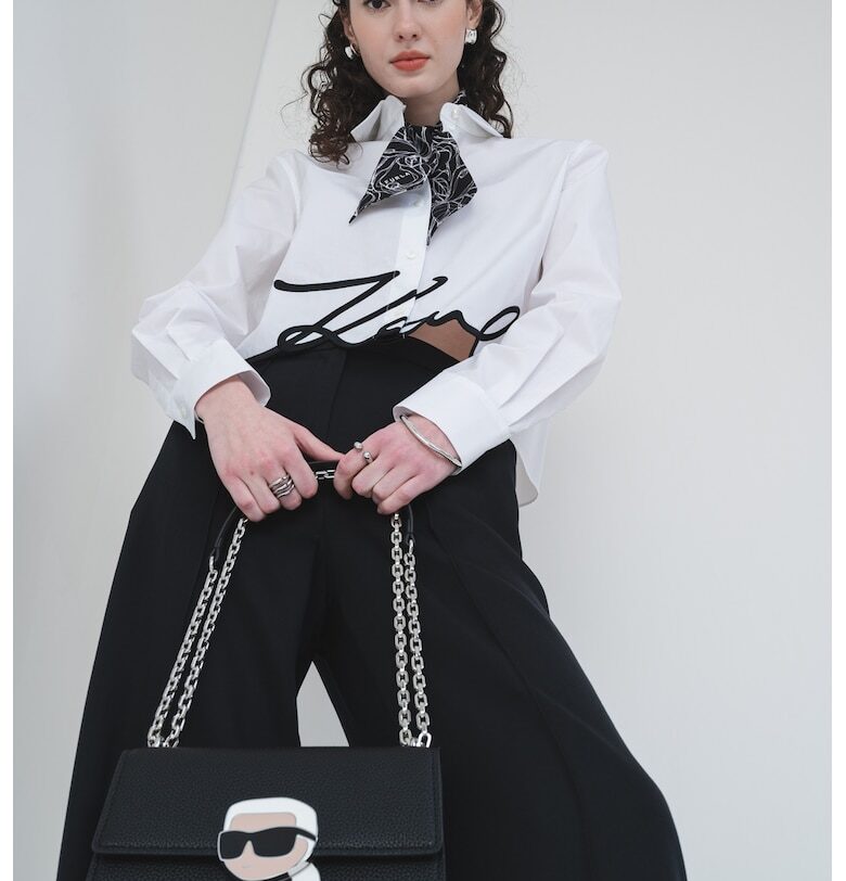 Риза от органичен памук с лого - Бял Karl Lagerfeld