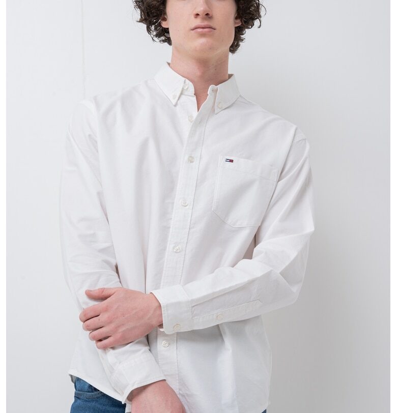 Риза от органичен памук с паднали ръкави - Бял Tommy Jeans