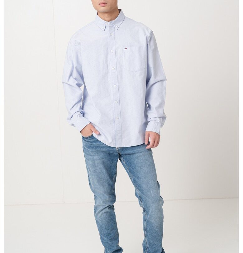 Риза от органичен памук с паднали ръкави - Ледено синьо Tommy Jeans
