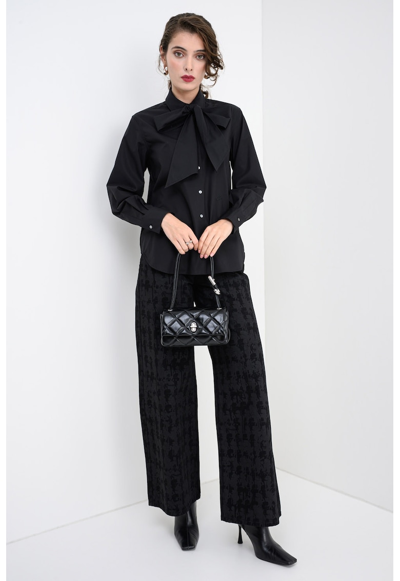 Риза от органичен памук с панделка на деколтето - Черен Karl Lagerfeld