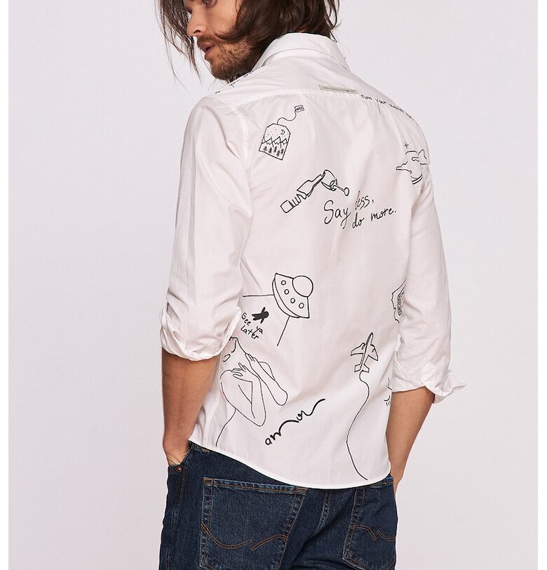 Риза от памук с шарка - Бял/Черен Madlen