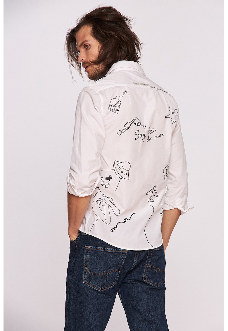 Риза от памук с шарка - Бял/Черен Madlen