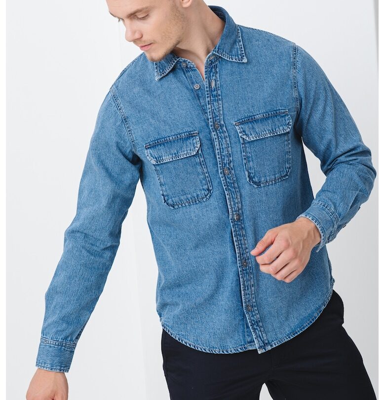 Риза от шамбре - Син ARMANI EXCHANGE