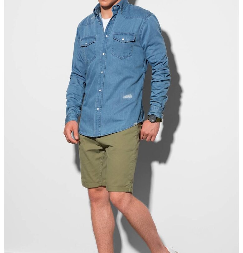 Риза от шамбре с джобове - Син OMBRE