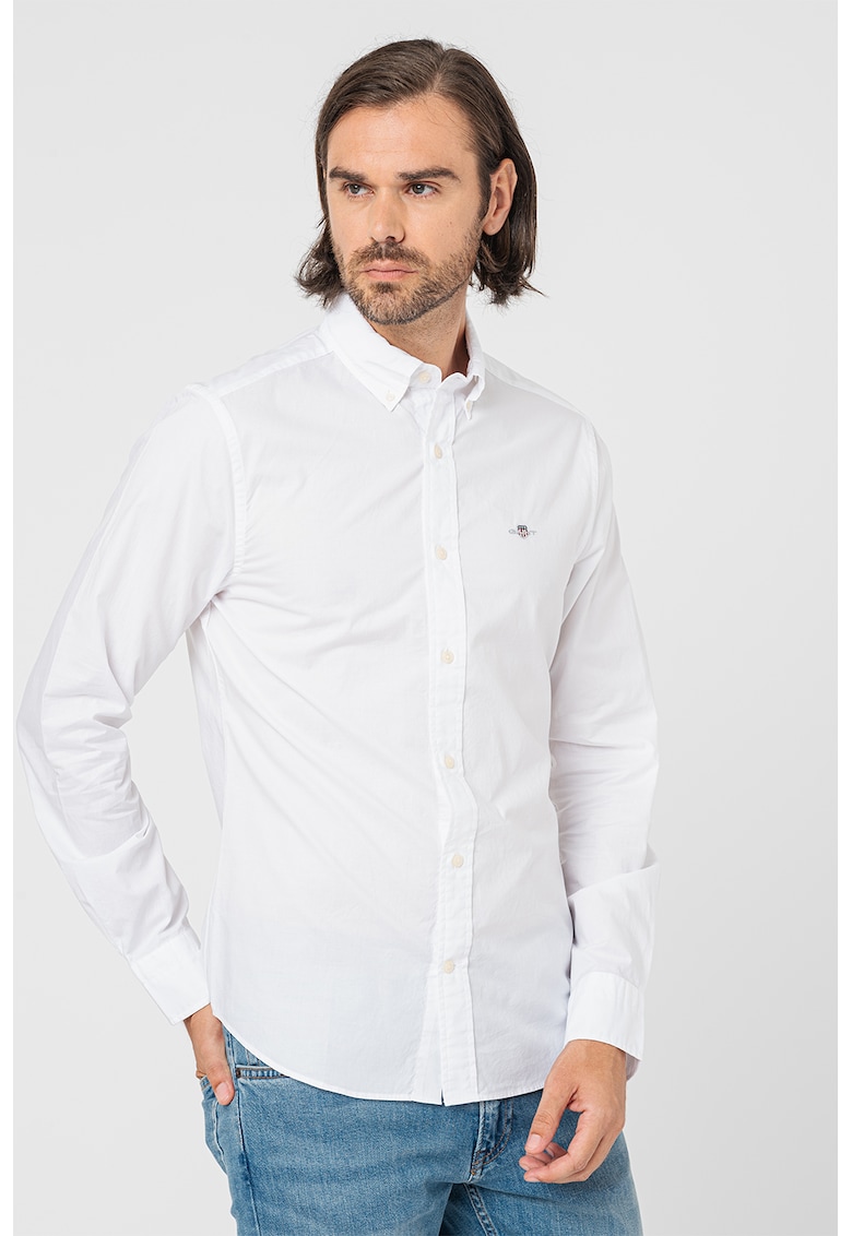 Риза по тялото с копчета на яката - Бял Gant