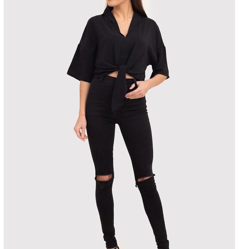 Риза с V-образно деколте Ta572 - Черен Ax Paris