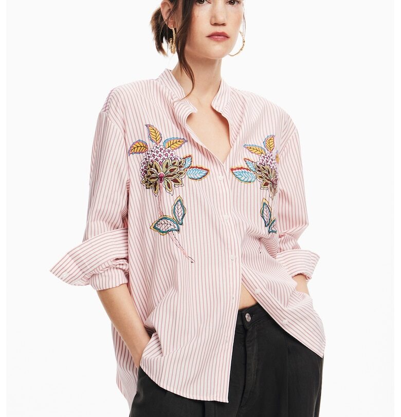 Риза с бродерии и принт - Пастелносин/Пастелнорозов/Аква зелено DESIGUAL