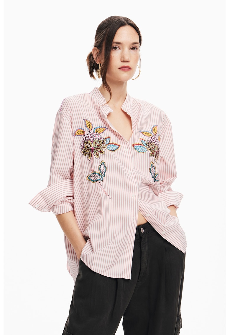 Риза с бродерии и принт - Пастелносин/Пастелнорозов/Аква зелено DESIGUAL