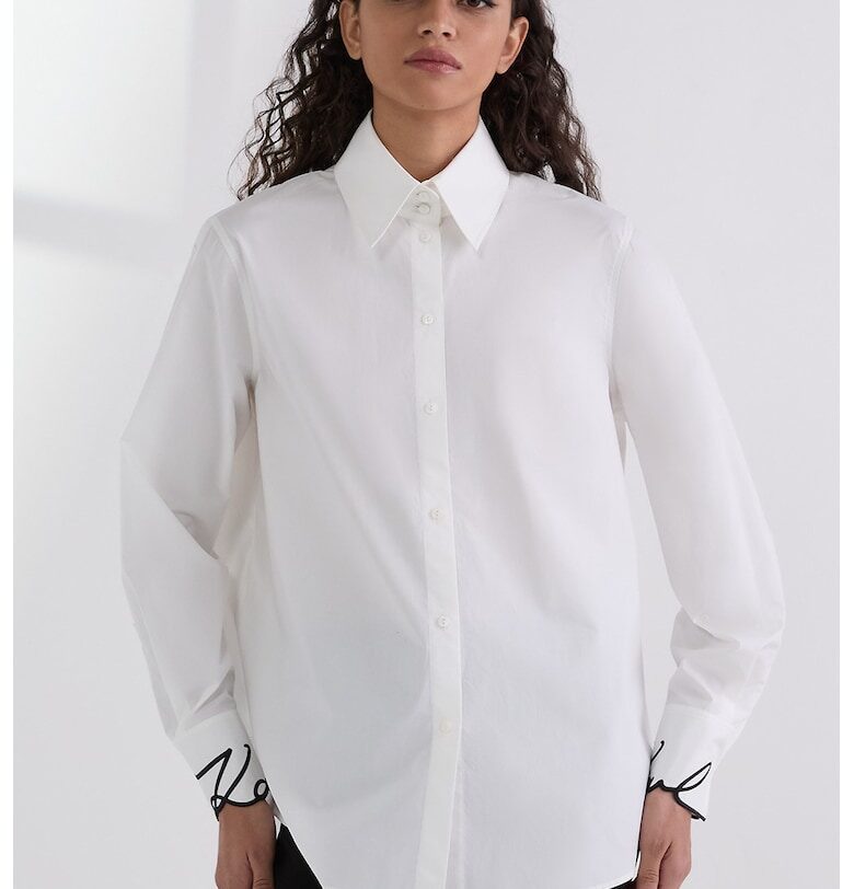 Риза с бродирано лого на маншетите - Бял Karl Lagerfeld