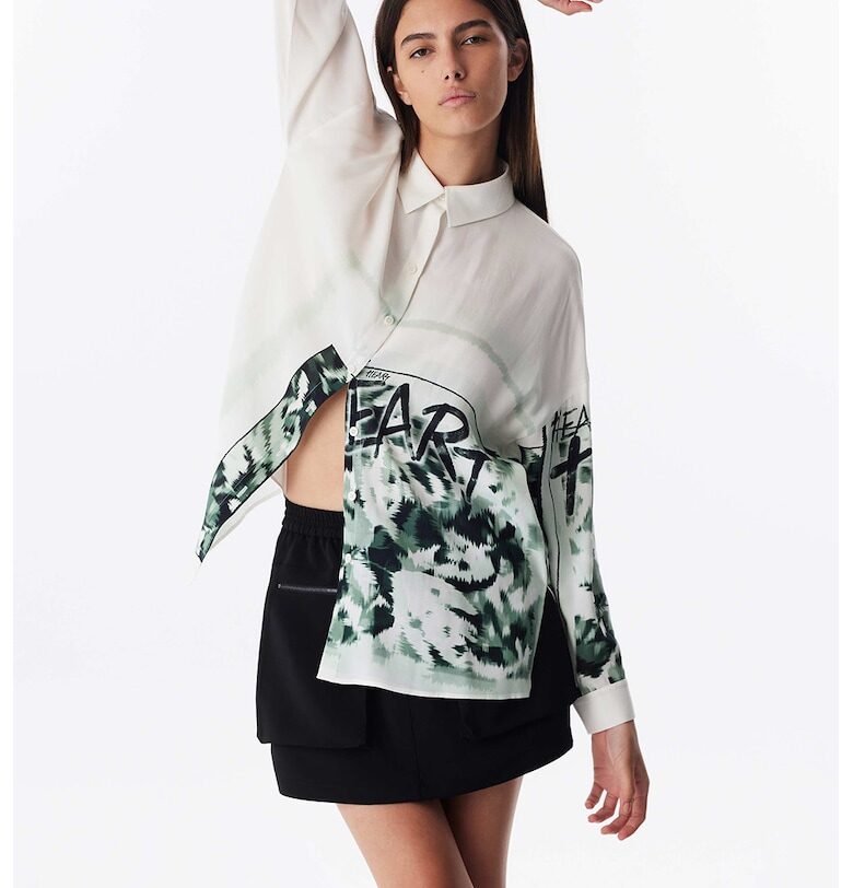 Риза с графика - Бял/Зелен TWIST