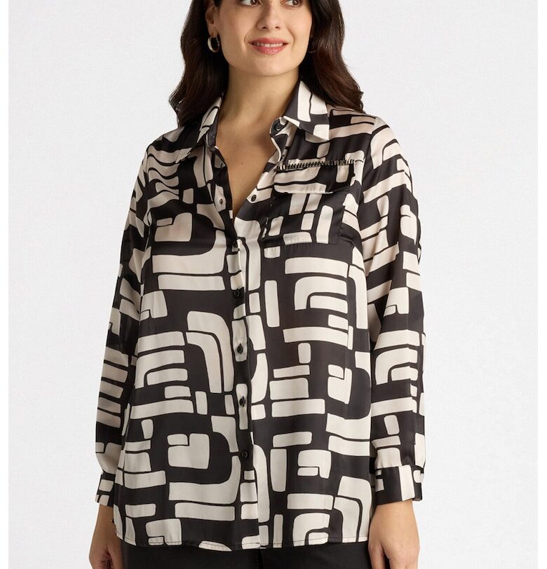 Риза с графика - Черен/Светло бежово Fiorella Rubino